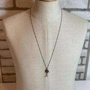 Long Necklace Made with Vintage Button with Blue Pattern